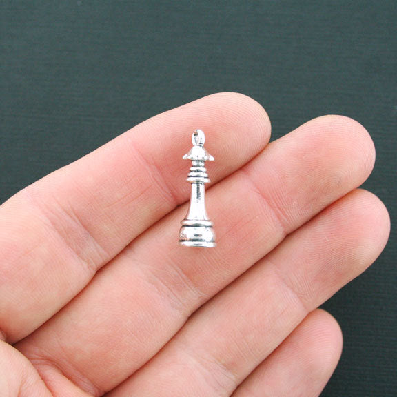 6 Queen Chess Piece Antique Silver Tone Charms 3D - SC4501