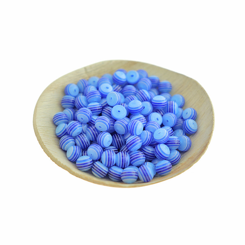 Perles rondes en résine 8 mm - Rayure bleu royal - 100 perles - BD638