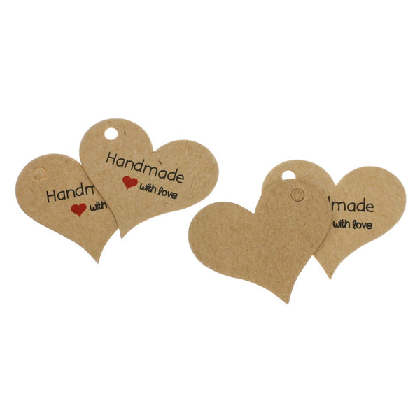 30 étiquettes en papier coeur faites à la main avec amour - TL116