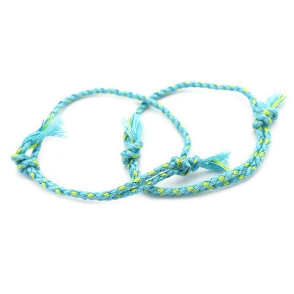 Bracelets en Coton Tressé 9" - 1.2mm - Bleu et Vert - 2 Bracelets - N721