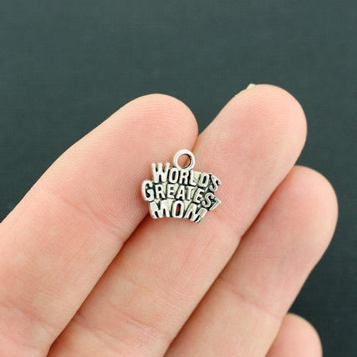 10 Worlds Greatest Mom Antique Silver Tone Charms - SC201