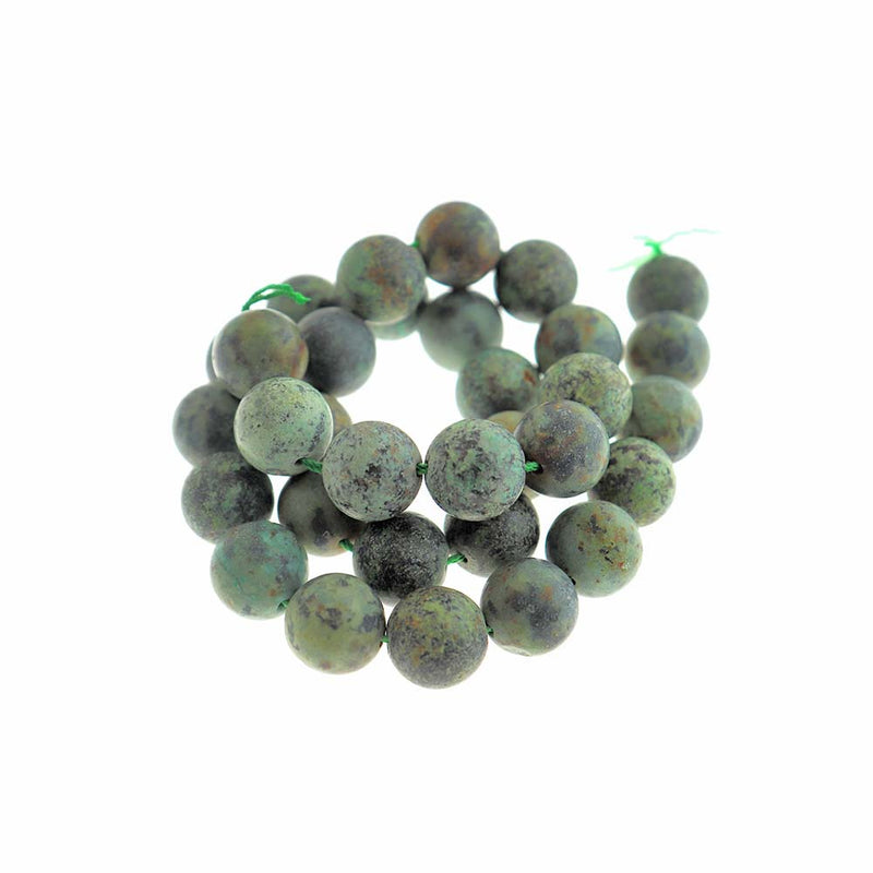 Perles rondes de turquoise africaine naturelle 12 mm - Tons de terre givrés - 10 perles - BD165