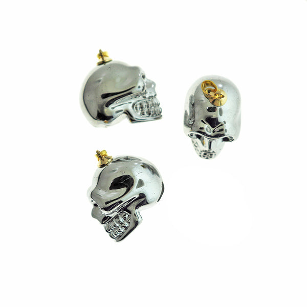 Silver Tone Platinum Plated Skull Glass Pendant Gold Tone Charm 3D - Z199