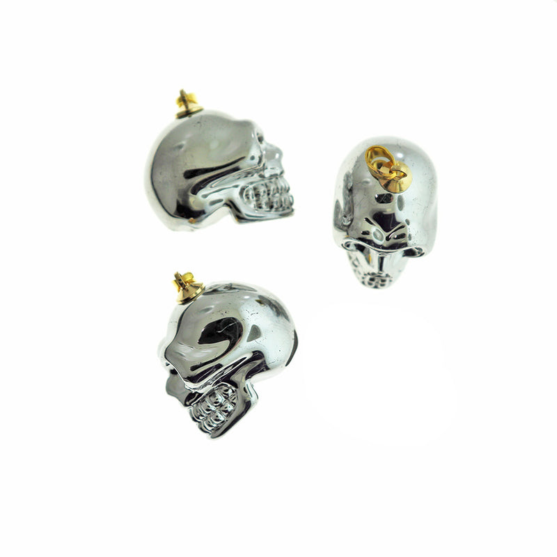 Pendentif en verre tête de mort plaqué platine argenté Charm 3D - Z199