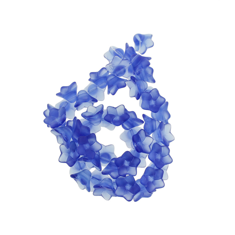 Perles de Verre Fleur 13.5mm x 13mm - Bleu Royal Givré - 1 Rang 50 Perles - BD1384