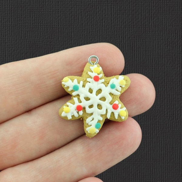 4 Gingerbread Snowflake Polymer Clay Charms - E1003