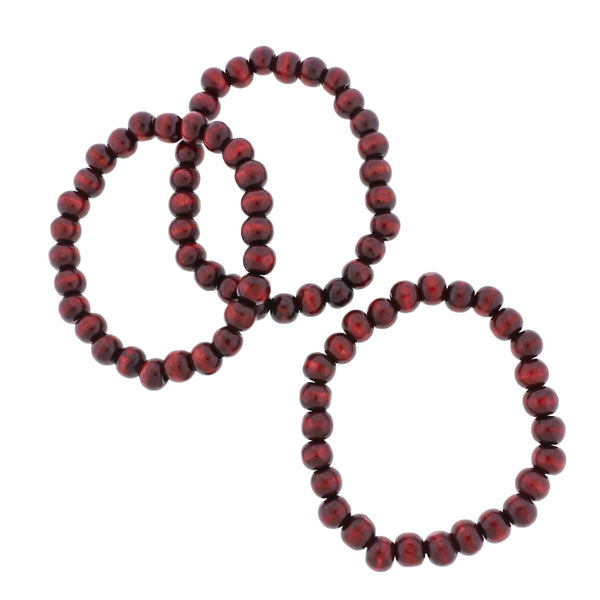 Round Wood Bead Bracelet - 56mm - Burgundy - 1 Bracelet - BB027