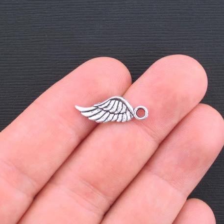 BULK 50 Angel Wing Antique Silver Tone Charms 2 Sided - SC3385