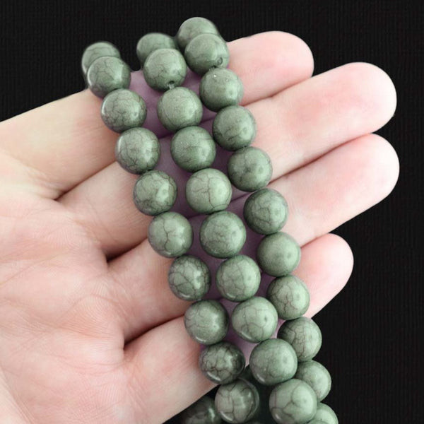Perles rondes imitation pierres précieuses 10 mm - Marbre vert olive - 1 rang 42 perles - BD2767