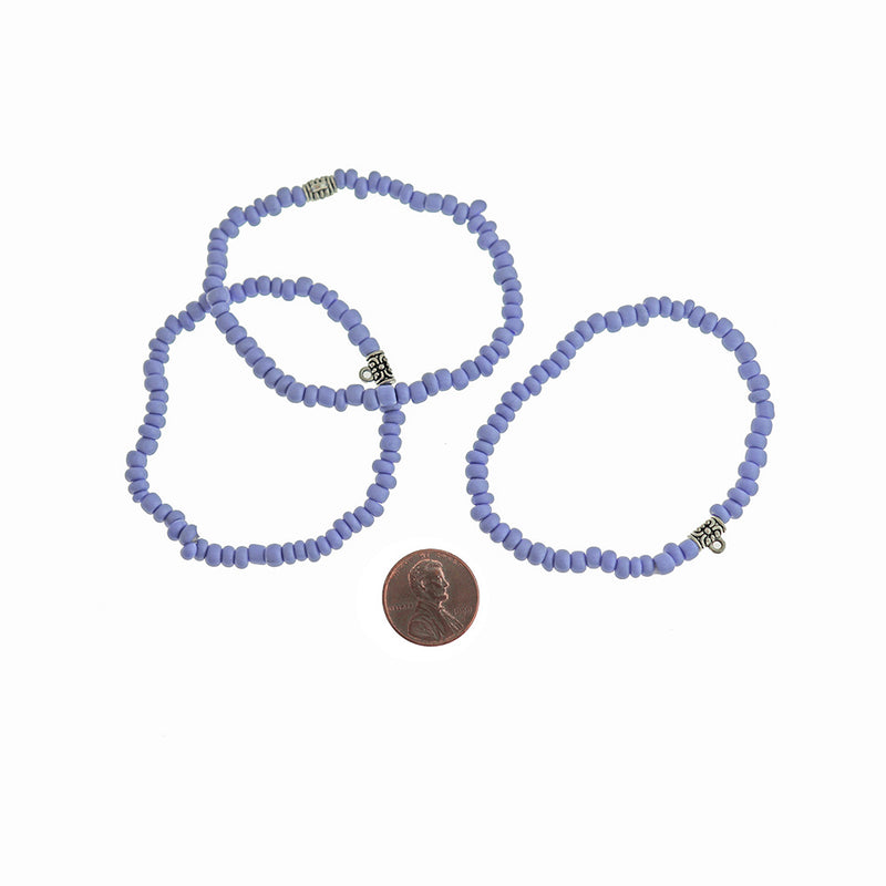 Seed Acrylic Bead Bracelets 65mm - Lavender with Antique Silver Tone Bail - 5 Bracelets - BB265