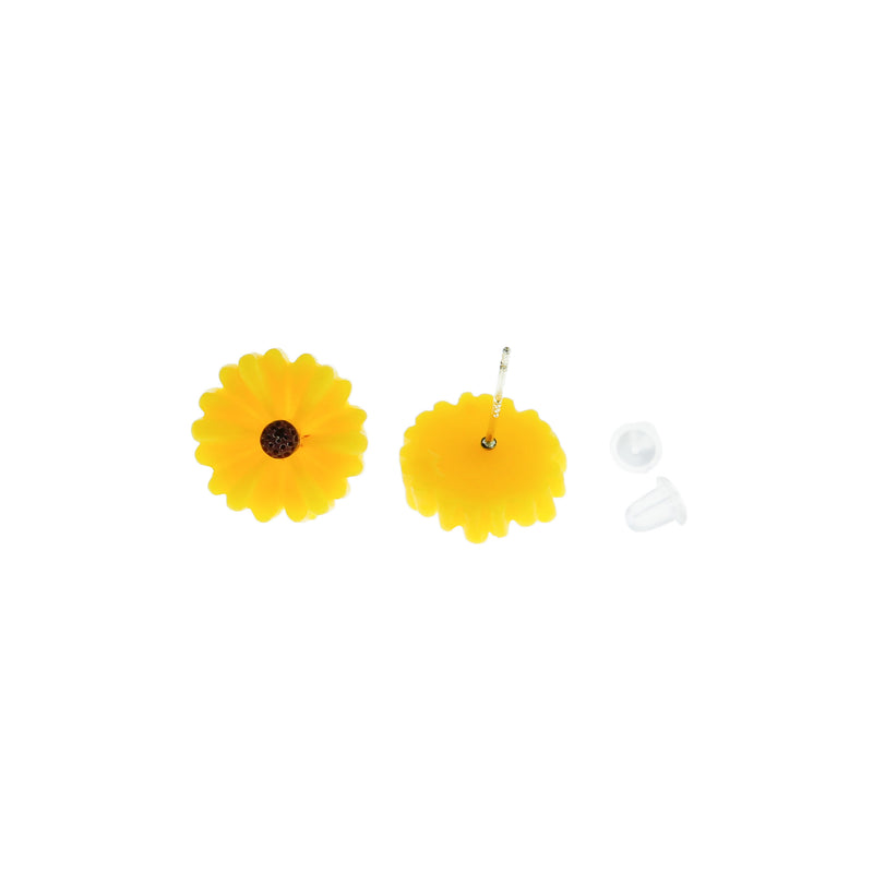 Silver Tone Earrings - SunFlower Studs - 15mm - 2 Pieces 1 Pair - ER257