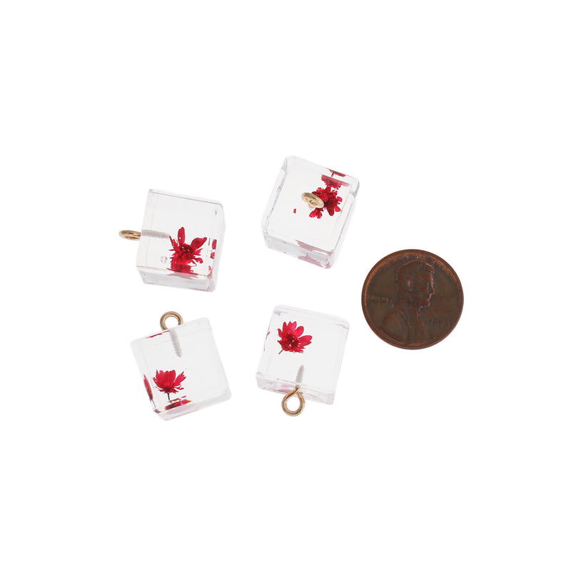 2 Red Dried Flower Resin Charms - K034
