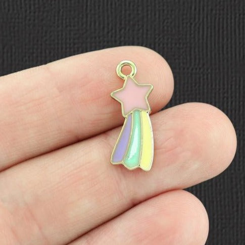 5 charms étoile filante en émail doré - E954