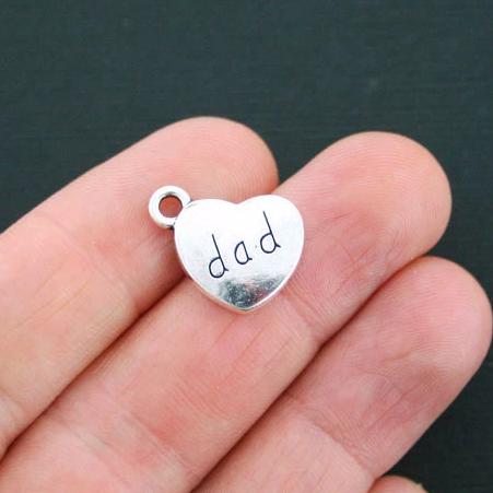 6 Dad Antique Silver Tone Charms 2 Sided - SC4691