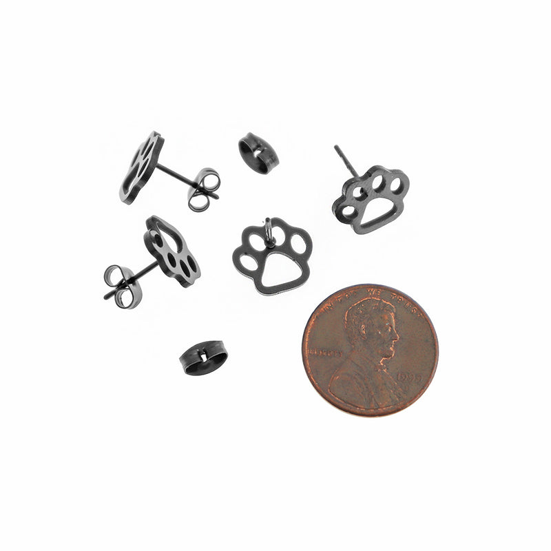 Boucles d'oreilles en acier inoxydable noir Gunmetal - clous d'impression de patte - 12mm x 11mm - 2 pièces 1 paire - ER444