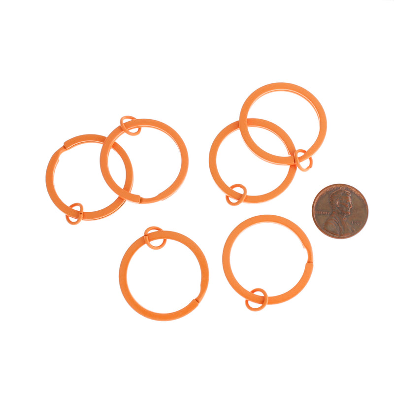 Orange Enamel Key Rings with Attached Jump Ring - 30mm - 4 Pieces - FD165