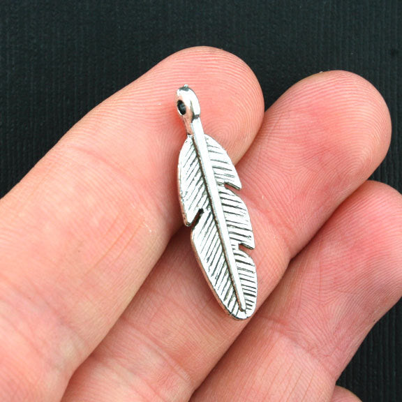 BULK 50 Feather Antique Silver Tone Charms 2 Sided - SC3673