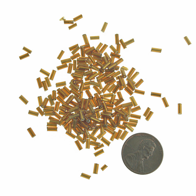 Bugle Seed Glass Beads 5mm x 2 - Silver Lined Gold - 50g 2000 Beads - BD2238