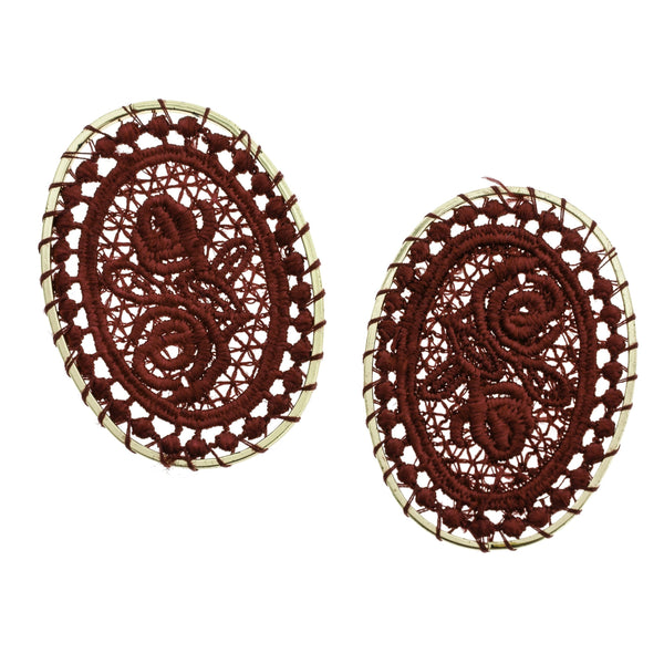 SALE 4 Ruby Red Woven Lace Gold Tone Pendants - TSP103-E