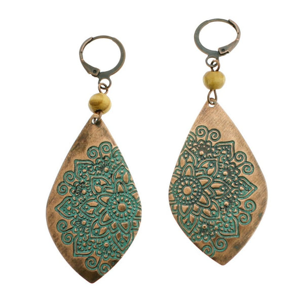 Mandala Drop Earrings - Lever Back - 2 Pieces 1 Pair - Z898