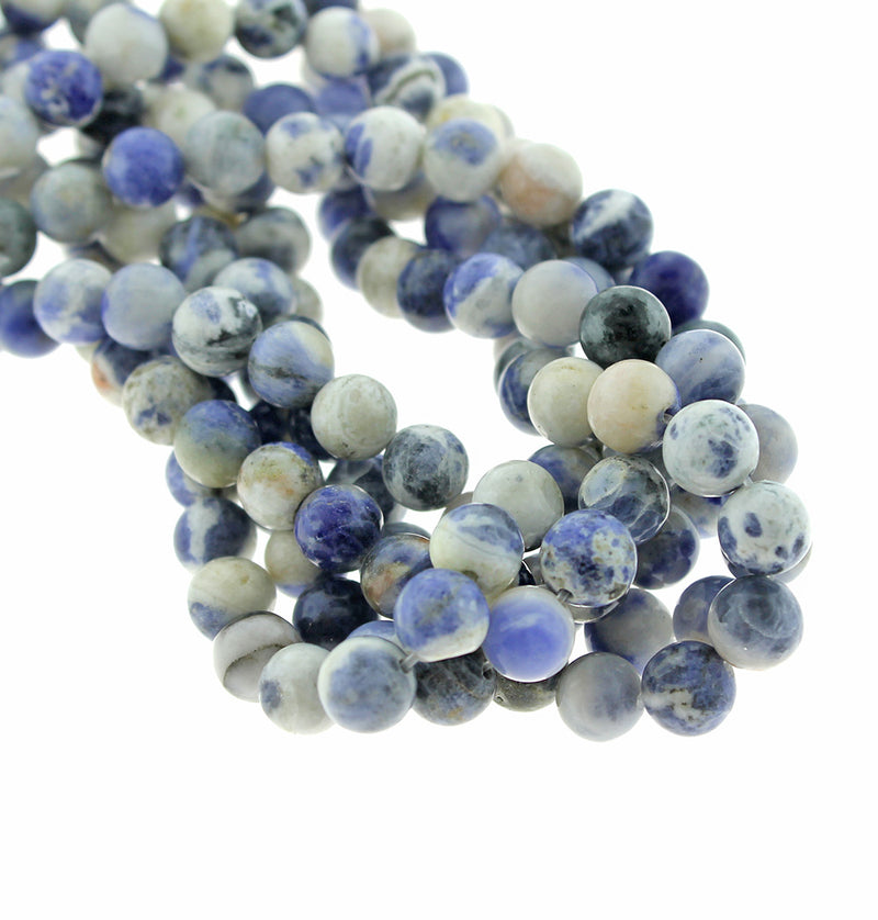 Round Natural Sodalite Beads 8mm - Deep Blue and Cream - 1 Strand 47 Beads - BD1334