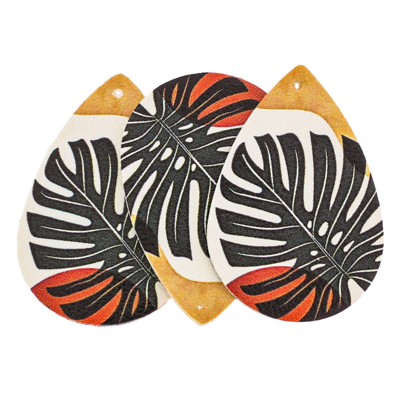 Imitation Leather Teardrop Pendants - Tropical Leaf - 4 Pieces - LP276