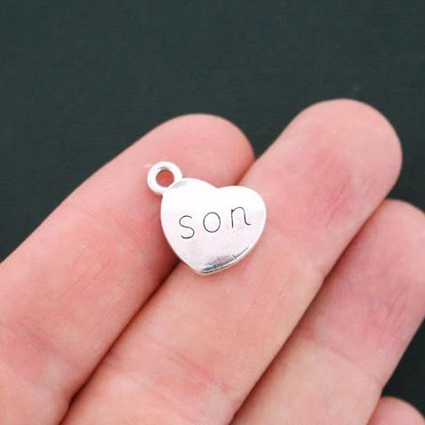 6 Son Antique Silver Tone Charms 2 Sided - SC4693