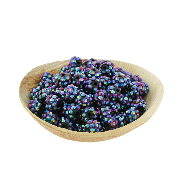 Perles Rondes Acrylique Strass 9mm - Noir - 10 Perles - BD664