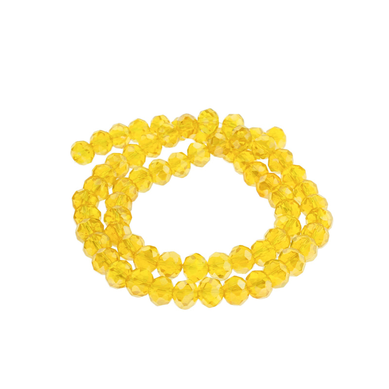 Faceted Glass Beads 8mm - Electroplated Yellow - 1 Strand 68 Beads - BD714