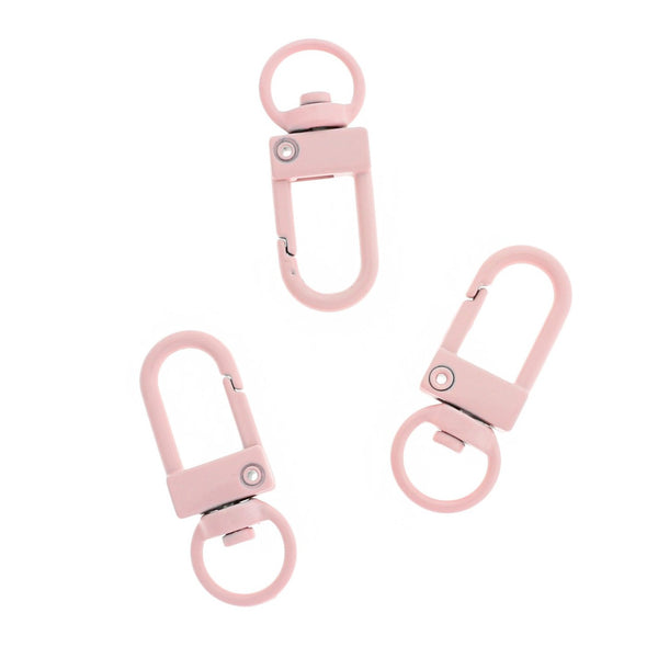 Fermoirs mousqueton pivotants en émail rose clair 34 mm x 12 mm - 4 fermoirs - FD1016