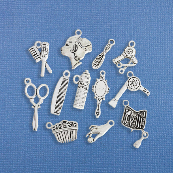 Deluxe Hair Salon Charm Collection Ton argent antique 12 breloques différentes - COL203