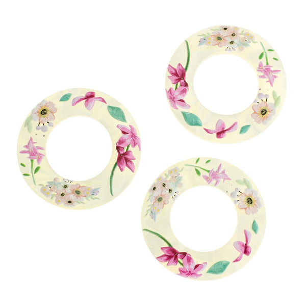 2 Round Flower Resin Charms - K001