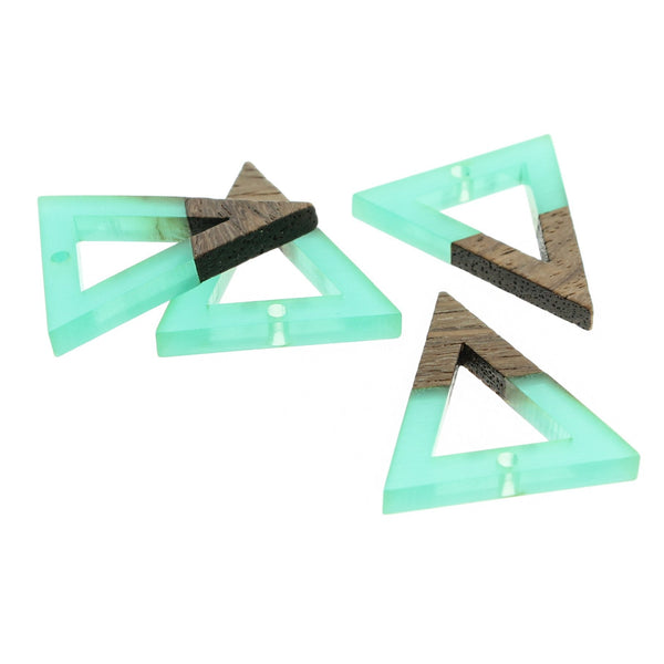 Open Triangle Natural Wood and Turquoise Resin Charm 27mm - WP167