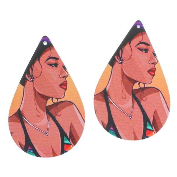 4 Teardrop Women Natural Wood Charms - WP420