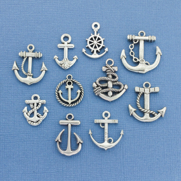 Anchor Charm Collection Antique Silver Tone 10 Different Charms - COL119H