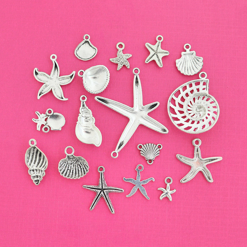 Seashell Charm Collection Ton argent antique 17 breloques - COL372