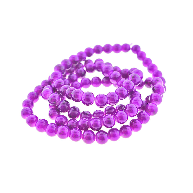 Round Glass Beads 9mm - Bright Purple - 1 Strand 102 Beads - BD2000