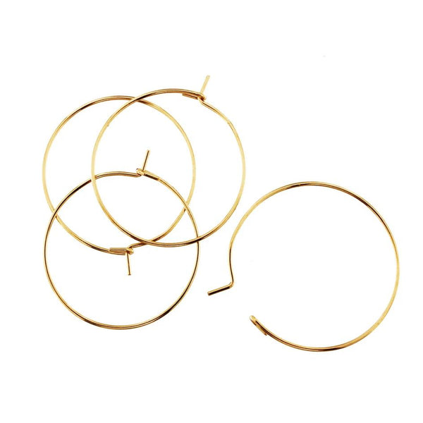 Gold Stainless Steel Earring Wires - Wine Charms Hoops - 25mm - 10 Pieces - FD366