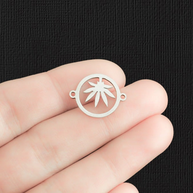 Weed Leaf Connector Stainless Steel Charm - SSP408