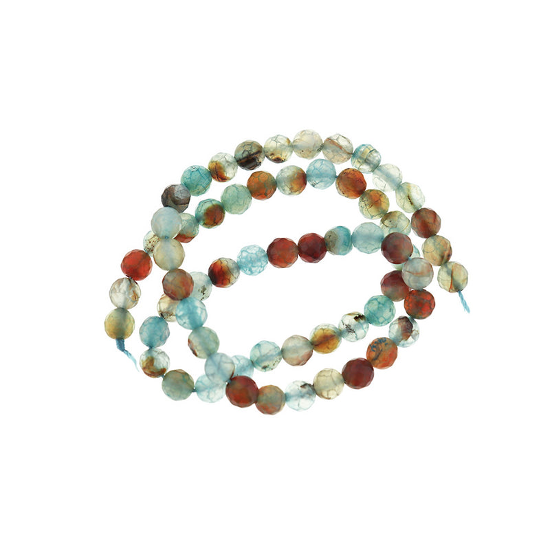 Faceted Natural Agate Beads 6mm - Burnt Sienna and Cerulean Blue - 1 Strand 64 Beads - BD2397