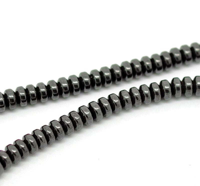 Rondelle Hématite Gemme Perles 4mm - Noir - 1 Rang 150 Perles - BD449