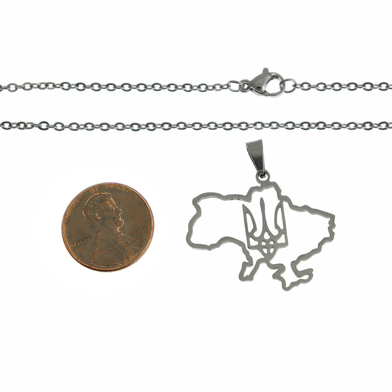 Stainless Steel Cable Chain Necklaces 19.69" With Ukraine Map Outline Pendant - 5 Necklaces - Z201