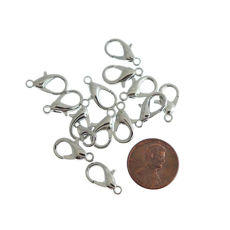 Silver Tone Lobster Clasps 16mm x 8mm - 15 Clasps - FF309