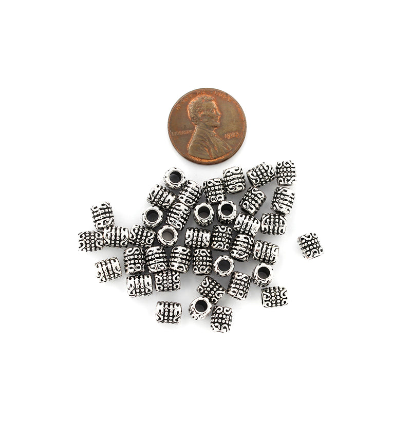 Tube Spacer Beads 5mm x 6mm - Silver Tone - 50 Beads - SC7728