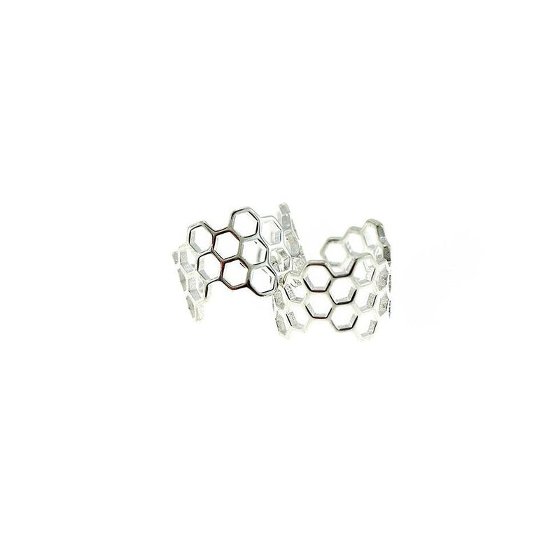 Honeycomb Silver Tone Adjustable Ring - 15.7mm - 1 Ring - FD884