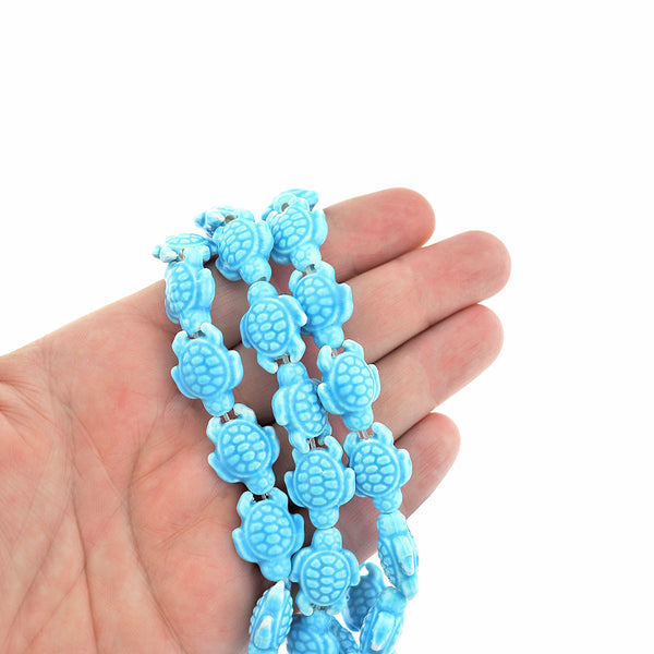 Perles en Céramique Tortue 19mm x 15mm - Turquoise - 1 Rang 20 Perles - BD2329