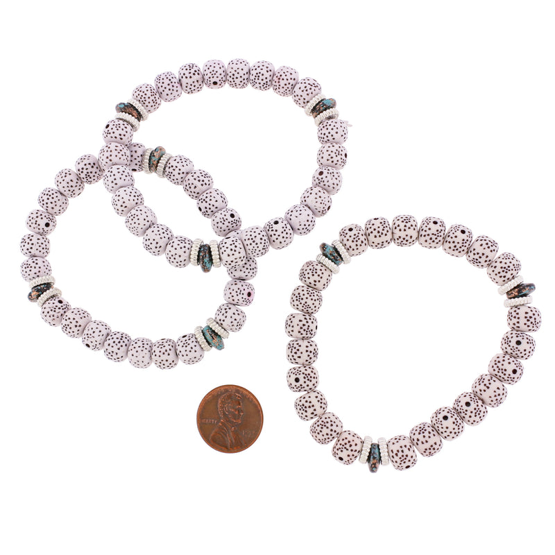 Round Acrylic Bead Bracelets - 53mm - Speckled White - 5 Bracelets - BB052