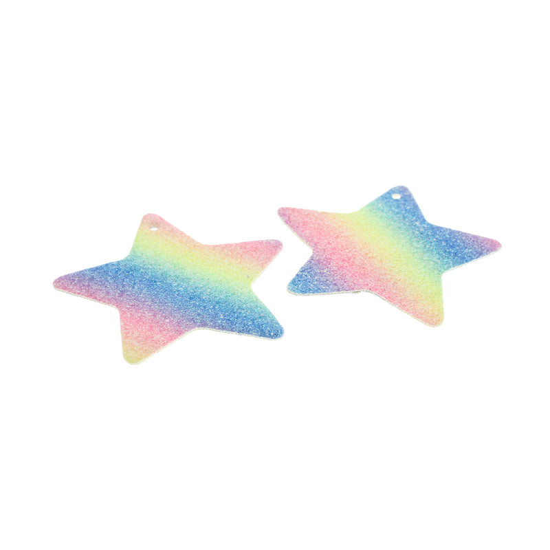 Imitation Leather Star Pendants - Rainbow Sequin Glitter - 4 Pieces - LP145
