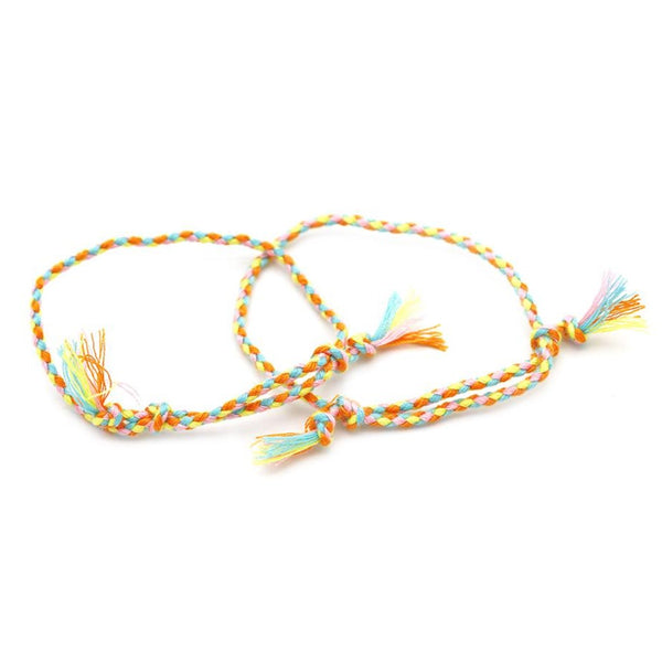 Bracelets en coton tressé 9" - 1,2 mm - Arc-en-ciel pastel - 2 Bracelets - N723