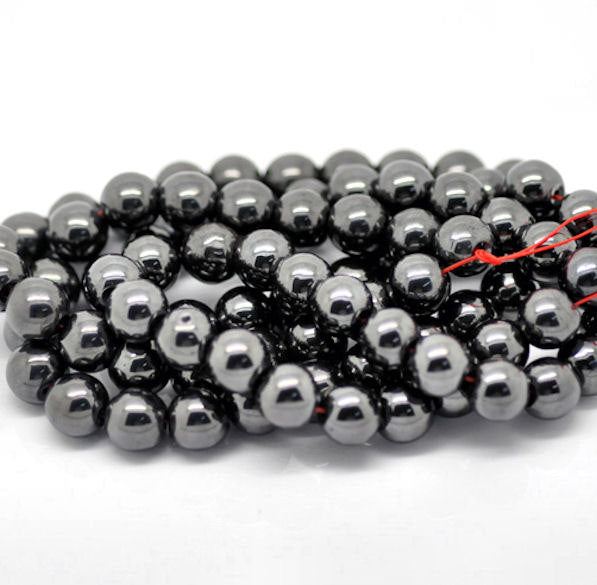 Perles rondes en hématite 10 mm - Gris métallisé - 1 rang 40 perles - BD128